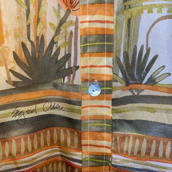 Sigrid Olsen Collection 100% Silk Tropical Palm Printed Button up Top Size Small - Picture 6 of 10